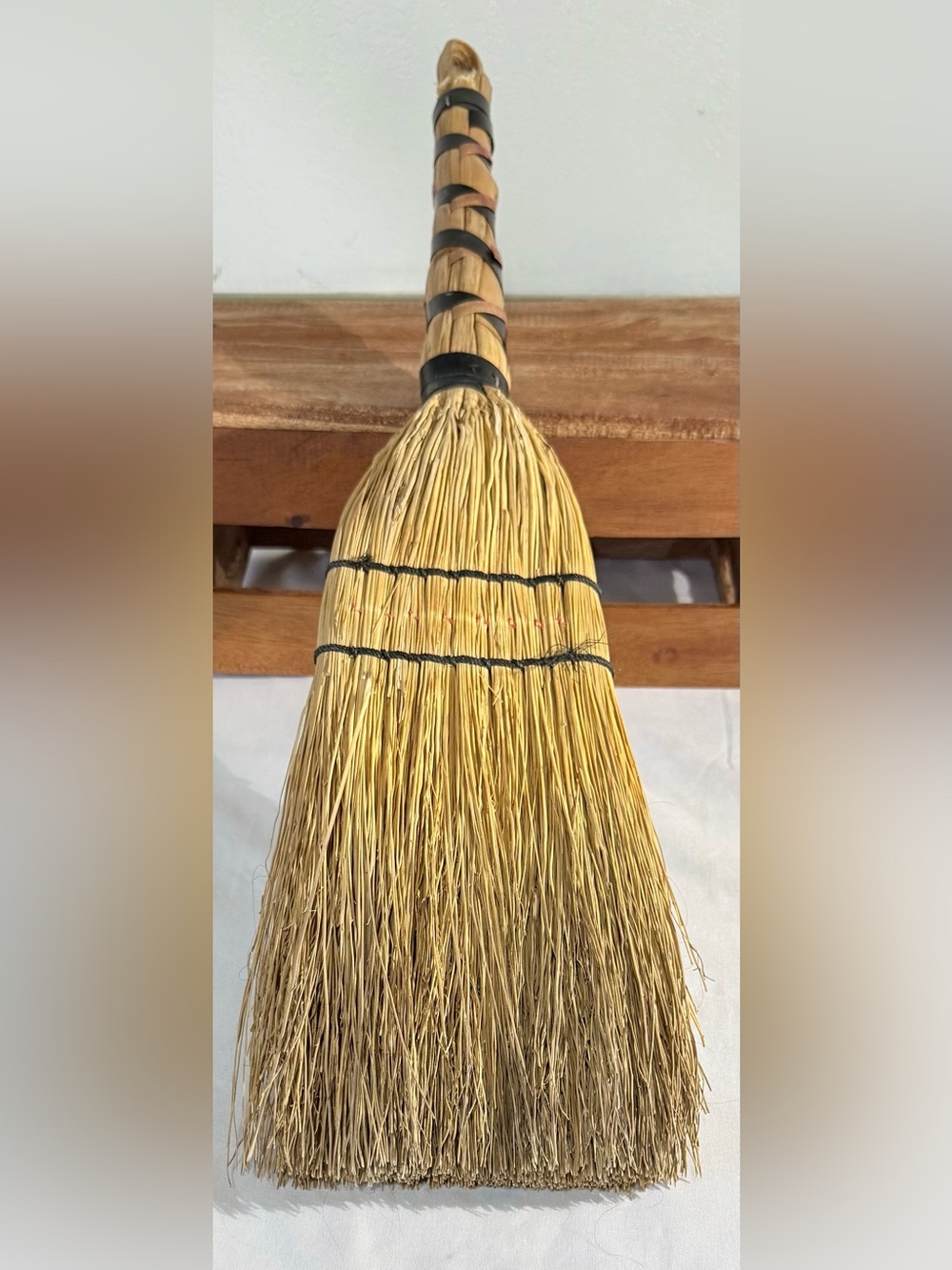 Natural Straw Hand Broom with Black Accent